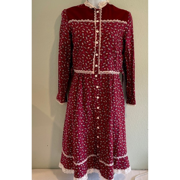 Gunne Sax Dresses & Skirts - 1970s Gunne Sax Prairie Dress Red Calico Floral Long Sleeve Midi Cottage Sz 9/10